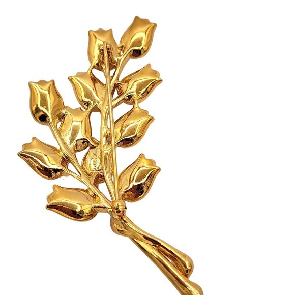 Vintage Trifari Gold-Tone Tulip Branch Pin Elegant 80s 90s Classy - Picture 3 of 5